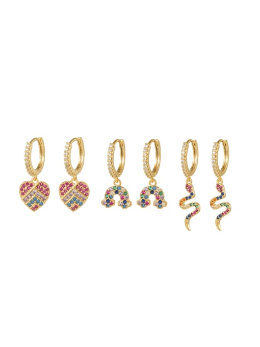 COLSW Brass Cubic Zirconia Rainbow Cute Huggie Earring