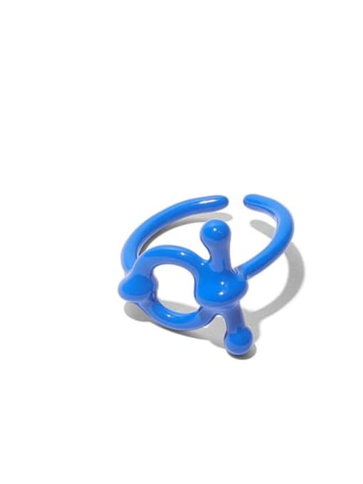 1 Blue (US. 6 Ring) Brass Enamel Geometric Vintage Band Ring