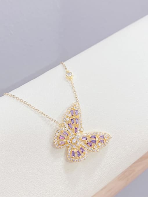 YOUH Brass Cubic Zirconia Purple Butterfly Dainty Necklace 1