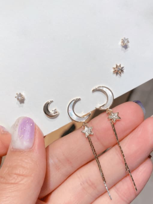 Moon Star set Brass Shell  Trend  Moon Tassel  Set Threader Earring
