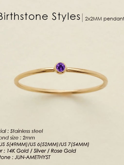 June Purple Gold Stainless steel Birthstone Geometric Minimalist Band Ring
