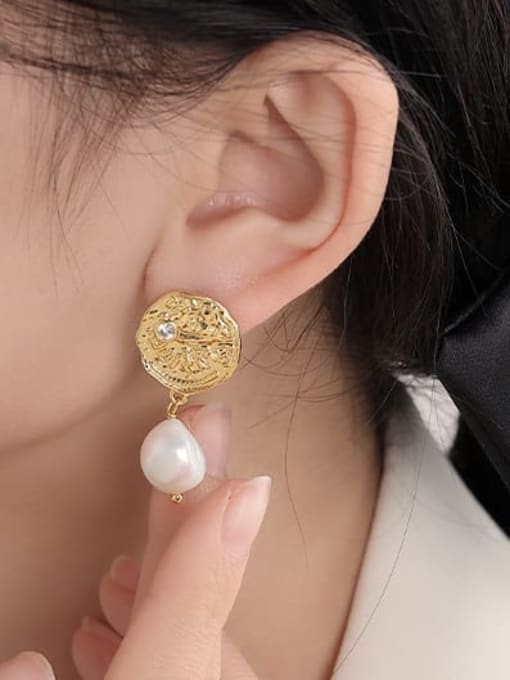 ACCA Brass Imitation Pearl Geometric Minimalist Drop Earring 1