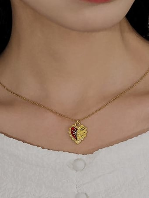 Five Color Titanium Steel Enamel Heart Minimalist Necklace 1