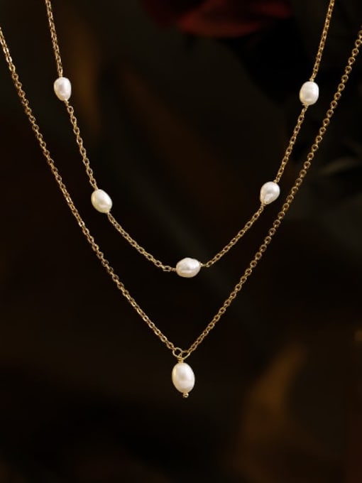 ACCA Brass Imitation Pearl Tassel Vintage Lariat Necklace 2