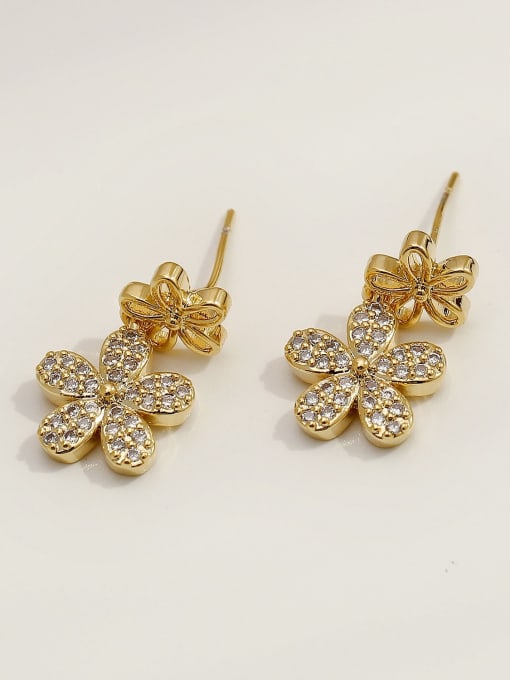 14k Gold Brass Cubic Zirconia Flower Hip Hop Drop Trend Korean Fashion Earring