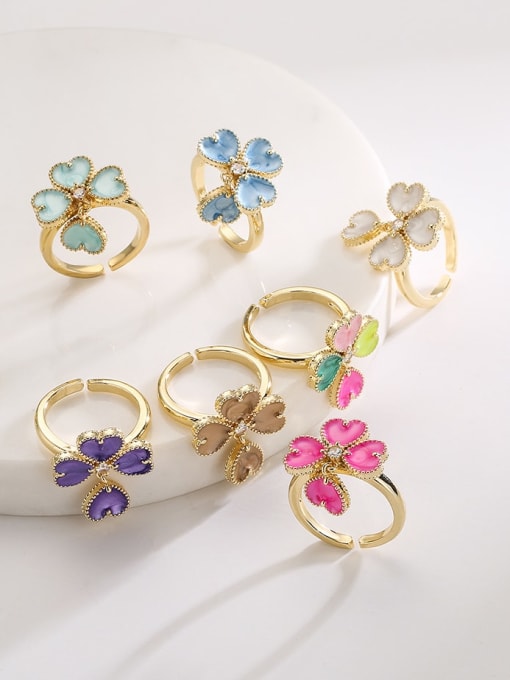 AOG Brass Enamel Flower Cute Band Ring 0