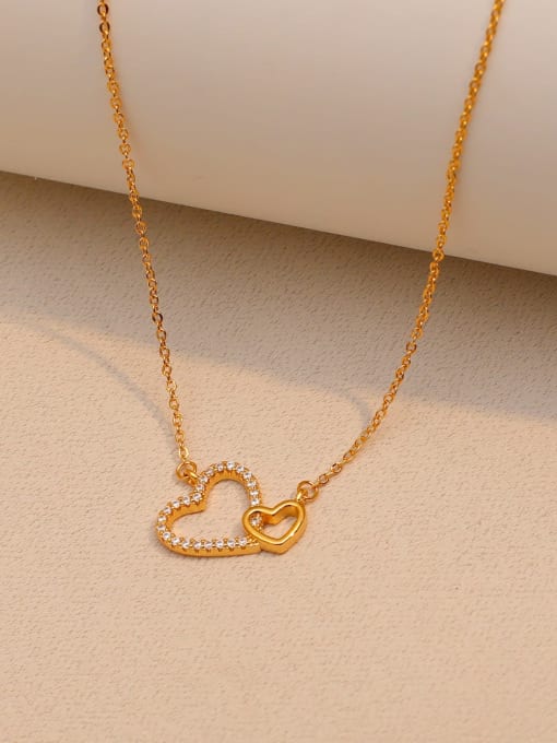 16K gold Brass Cubic Zirconia Heart Minimalist Necklace