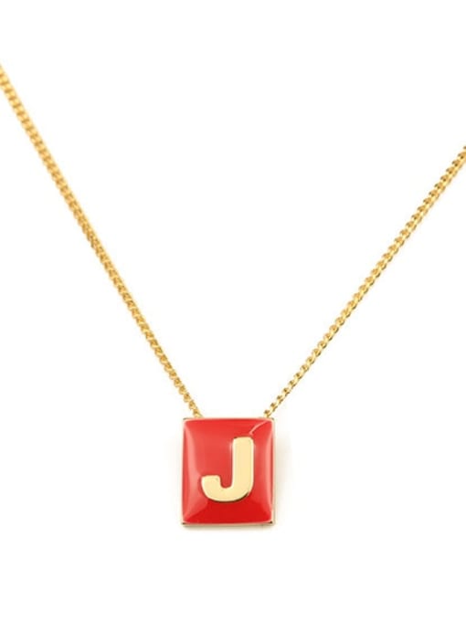 Red J Brass Enamel  Minimalist 26 English letters pendant Necklace