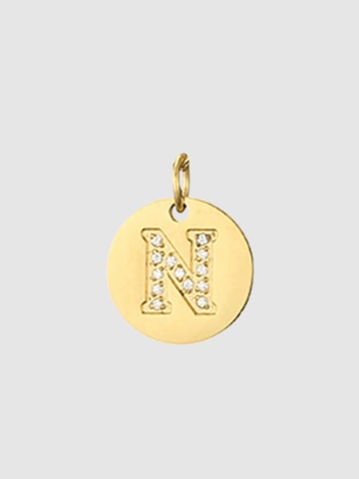 N 14 K gold Titanium 26 Letter Minimalist round pendant Necklace