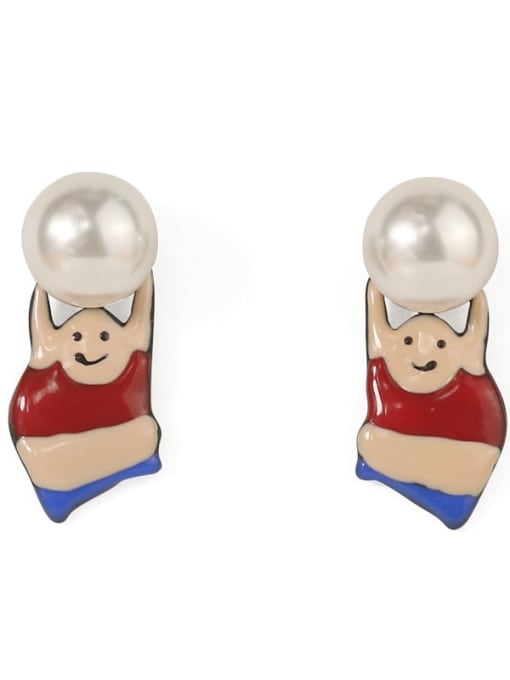 Five Color Alloy Imitation Pearl Enamel Irregular Cute Stud Earring 3