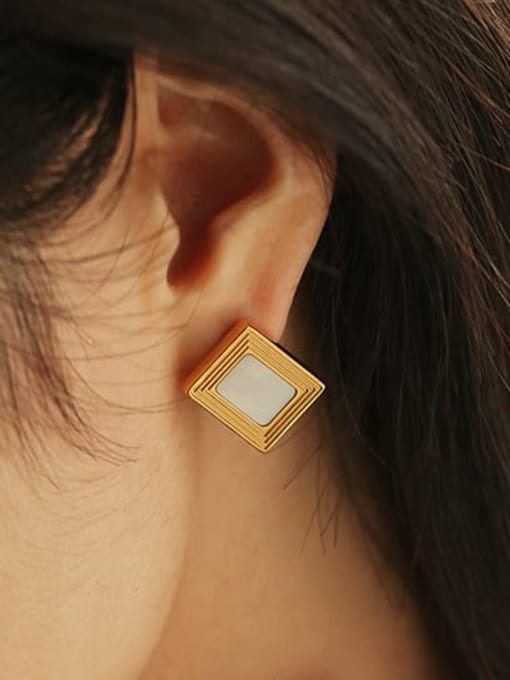 Five Color Titanium Steel Shell Geometric Minimalist Stud Earring 1