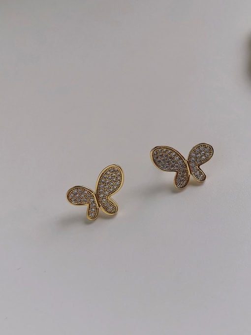 Gold Copper Cubic Zirconia Butterfly Cute Stud Trend Korean Fashion Earring
