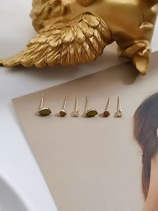 Army green Copper Enamel Geometric Minimalist Stud Trend Korean Fashion Earring