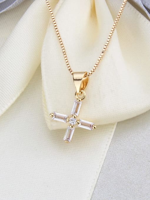 renchi Brass Cubic Zirconia  Cute Cross Earring and Necklace Set 1