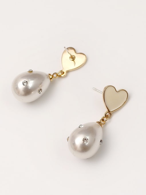 HYACINTH Brass Imitation Pearl Enamel Heart Minimalist Drop Trend Korean Fashion Earring 2