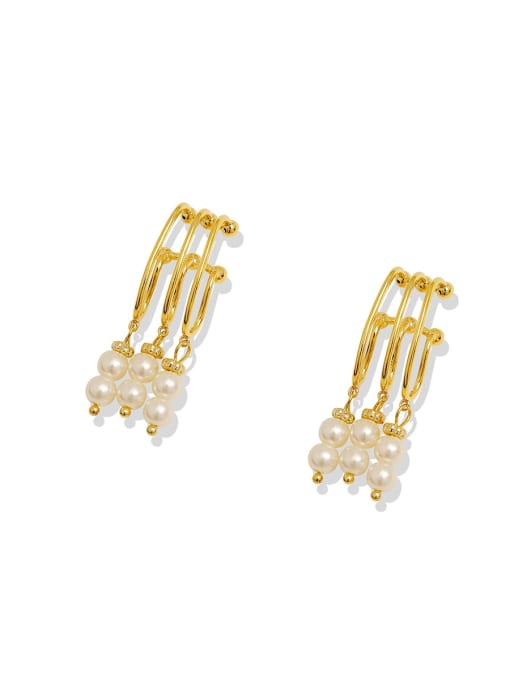 HYACINTH Brass Imitation Pearl Tassel Vintage Clip Trend Korean Fashion Earring 0