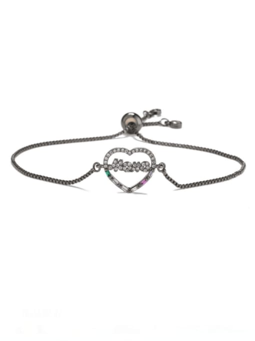 30473 Brass Cubic Zirconia Heart Vintage Adjustable Bracelet