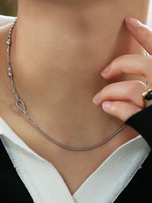 Five Color Brass Imitation Pearl Geometric Vintage Snake bone chain Necklace 1