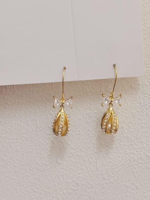HYACINTH Brass Imitation Pearl Water Drop Minimalist Hook Earring 2