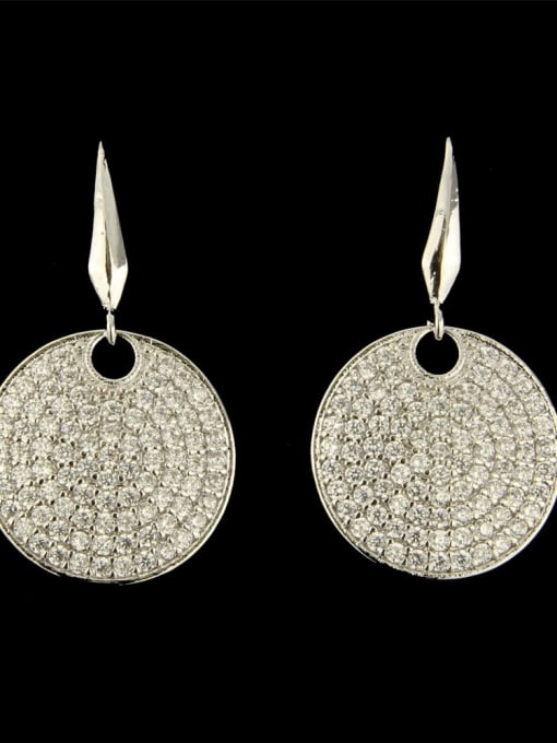 Platinum plated white Brass Cubic Zirconia Round Dainty Hook Earring