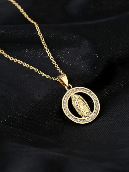 AOG Brass Cubic Zirconia Geometric Vintage Virgin mary Pendant Necklace 3