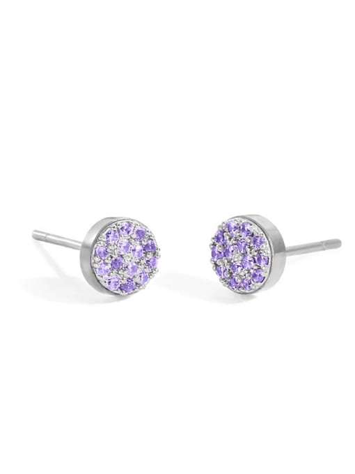 Steel +Violet Stainless steel Rhinestone Round Minimalist Stud Earring