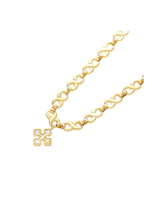ACCA Brass Shell Cross  Vintage  Hollow Chain Necklace 2