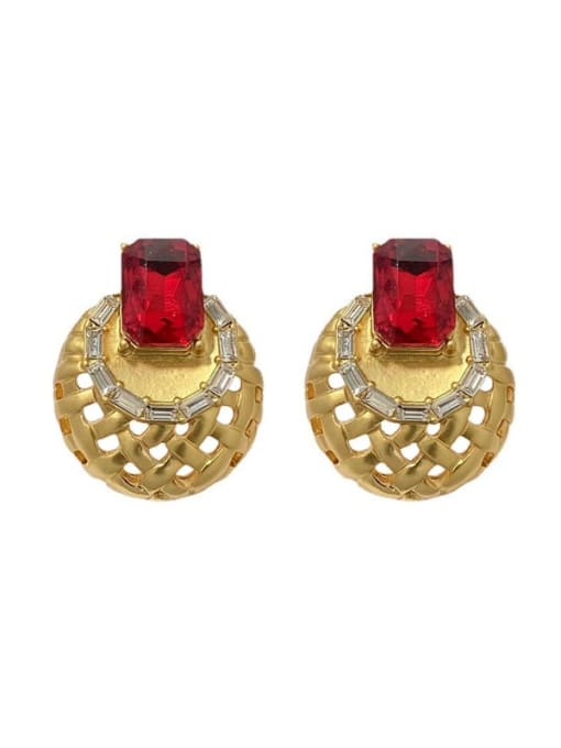 red Alloy Cubic Zirconia Red Geometric Vintage Stud Earring