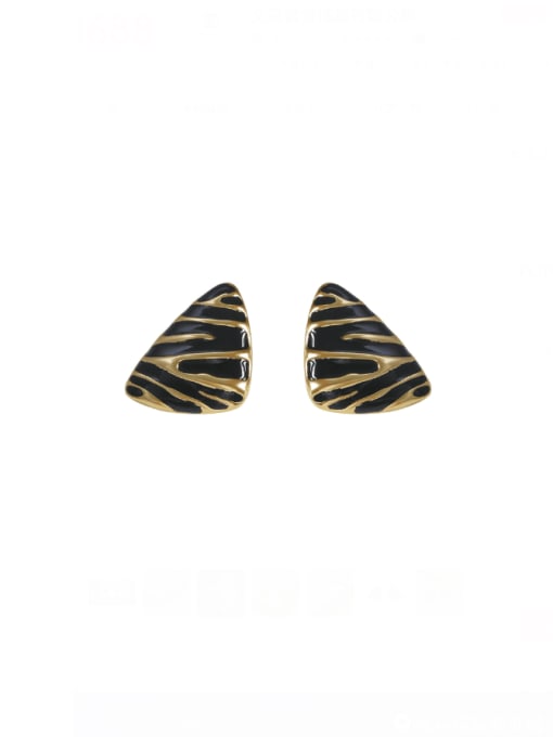 Nostalgic Gold Bright Black Oil Brass Enamel Triangle Vintage Stud Earring