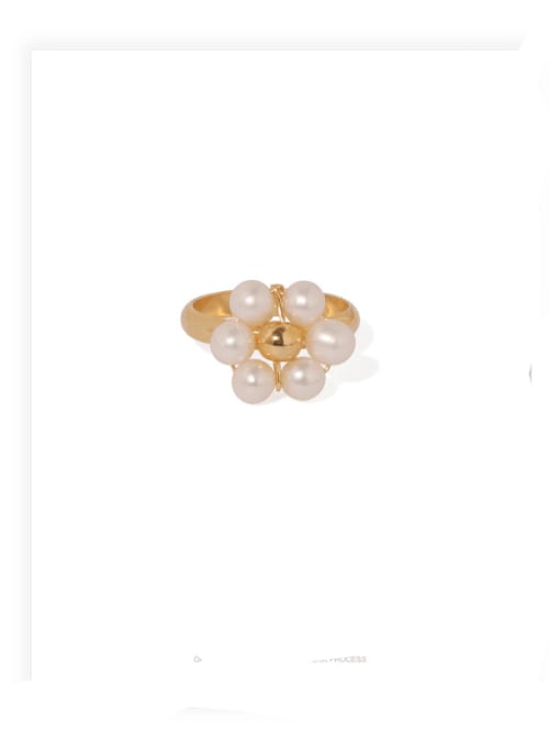 ACCA Brass Imitation Pearl Flower Minimalist Band Ring 3