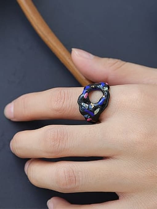 Five Color Brass Enamel Irregular Minimalist Band Ring 1