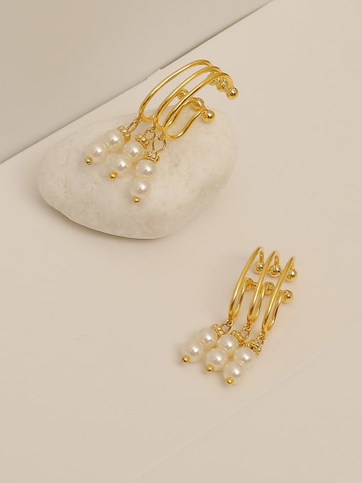 HYACINTH Brass Imitation Pearl Tassel Vintage Clip Trend Korean Fashion Earring 2
