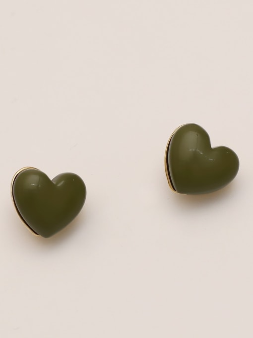 Light green Brass Enamel Heart Minimalist Stud Trend Korean Fashion Earring