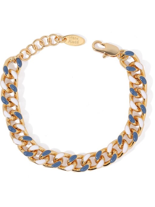 Blue white contrast Brass Enamel Geometric Chain Hip Hop Link Bracelet