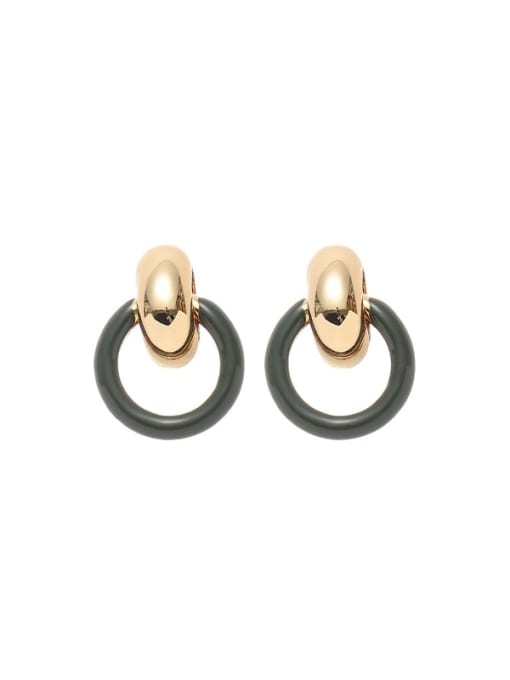 Green Oil Dropping Earrings Brass Enamel Geometric Minimalist Stud Earring
