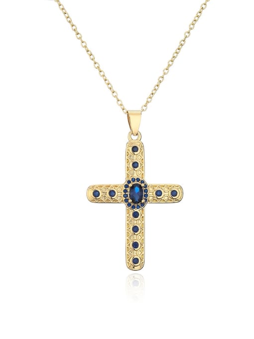 21772 Brass Cubic Zirconia Cross Vintage Regligious Necklace