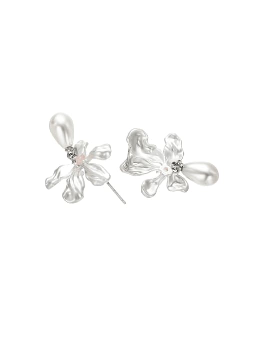 TINGS Brass Imitation Pearl Flower Minimalist Drop Earring 2