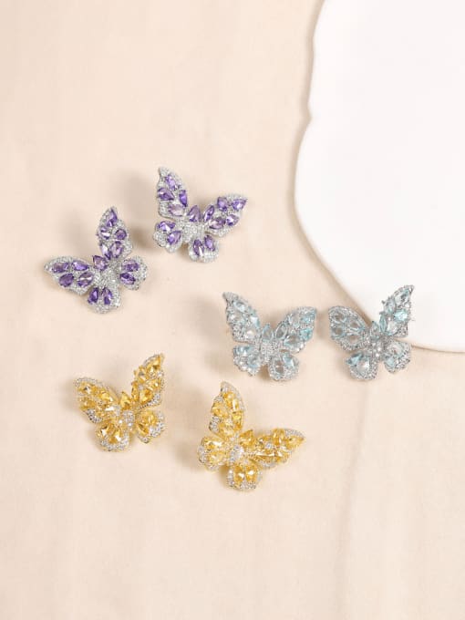 OUOU Brass Cubic Zirconia Butterfly Luxury Cluster Earring 0