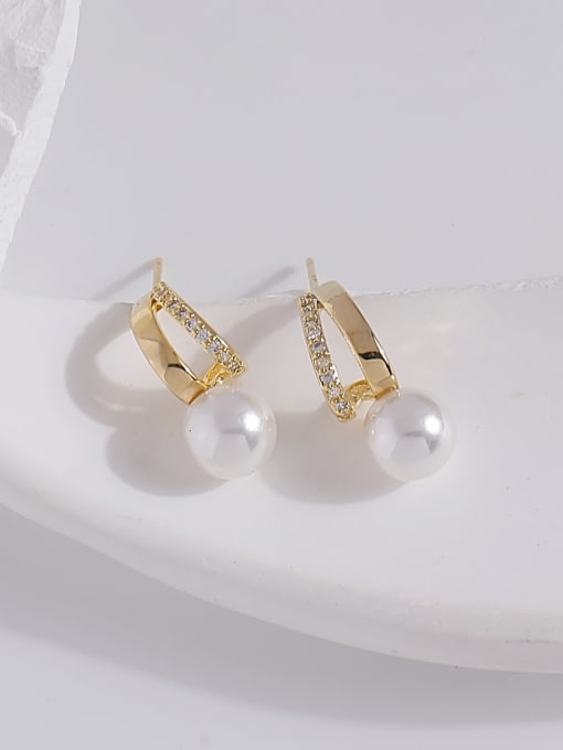 14k gold Brass Imitation Pearl Geometric Minimalist Stud Earring