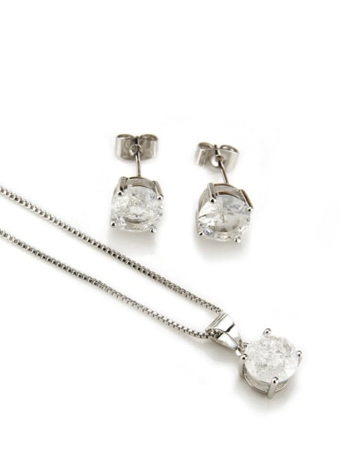 Platinum  white zircon Brass Cubic Zirconia Vintage Geometric  Earring and Necklace Set