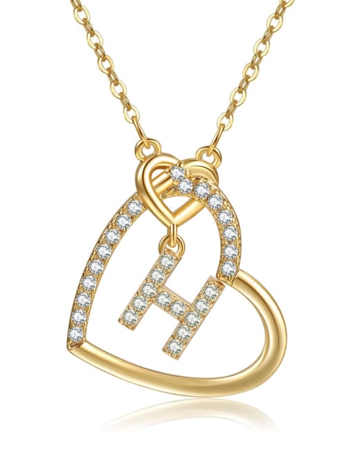 H gold Brass Cubic Zirconia Heart Minimalist  Letter Pendant Necklace