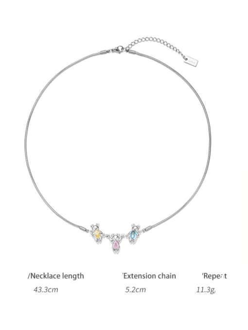 Platinum Brass Cubic Zirconia Bear Minimalist Necklace