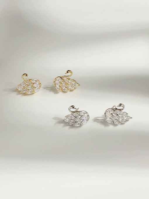 HYACINTH Copper Cubic Zirconia Swan Cute Stud Trend Korean Fashion Earring 2