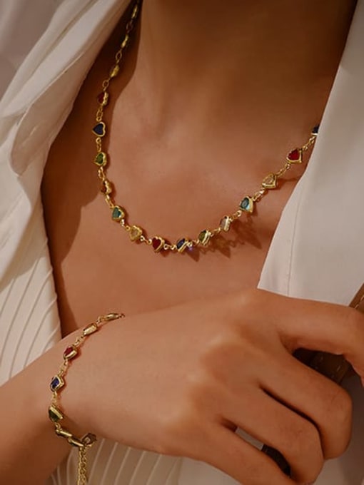 ACCA Brass Glass Stone Heart Minimalist Necklace 2