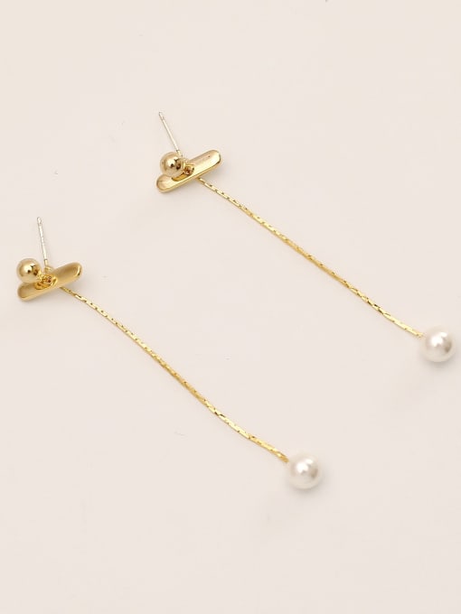 HYACINTH Brass Imitation Pearl Tassel Minimalist Threader Trend Korean Fashion Earring 3