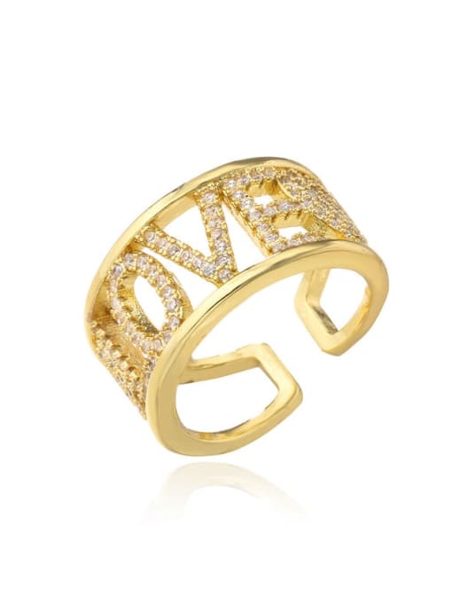 AOG Brass Cubic Zirconia Letter Vintage Band Ring