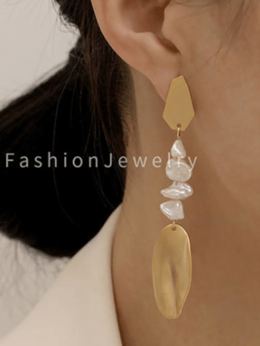 HYACINTH Brass Freshwater Pearl Geometric Vintage Drop Trend Korean Fashion Earring 1