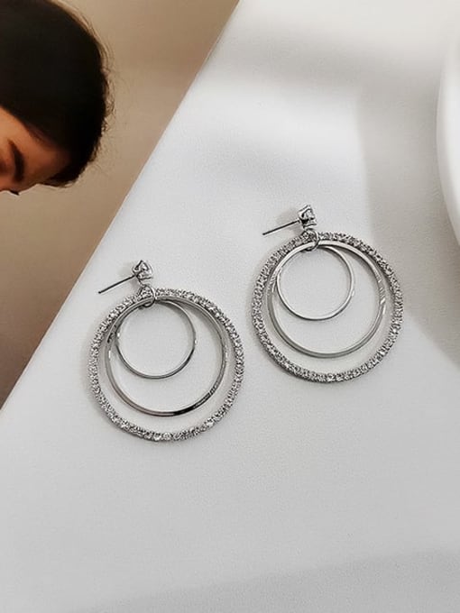 White K Copper Cubic Zirconia Geometric Luxury Drop Trend Korean Fashion Earring
