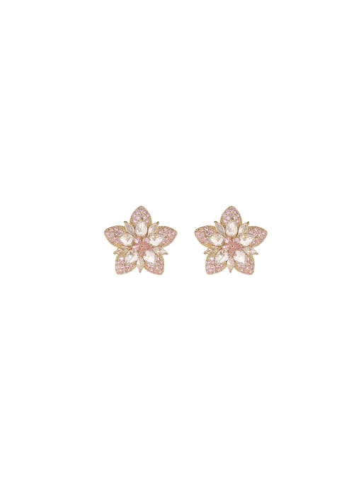 YOUH Brass Cubic Zirconia Flower Dainty Stud Earring