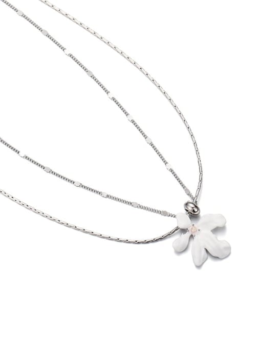 Milky white floret necklace Brass Enamel Flower Hip Hop Multi Strand Necklace